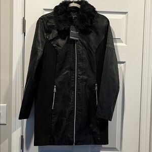 Baccini Women's Leather Jacket with Black Faux Fur. Fur Collar is removable.